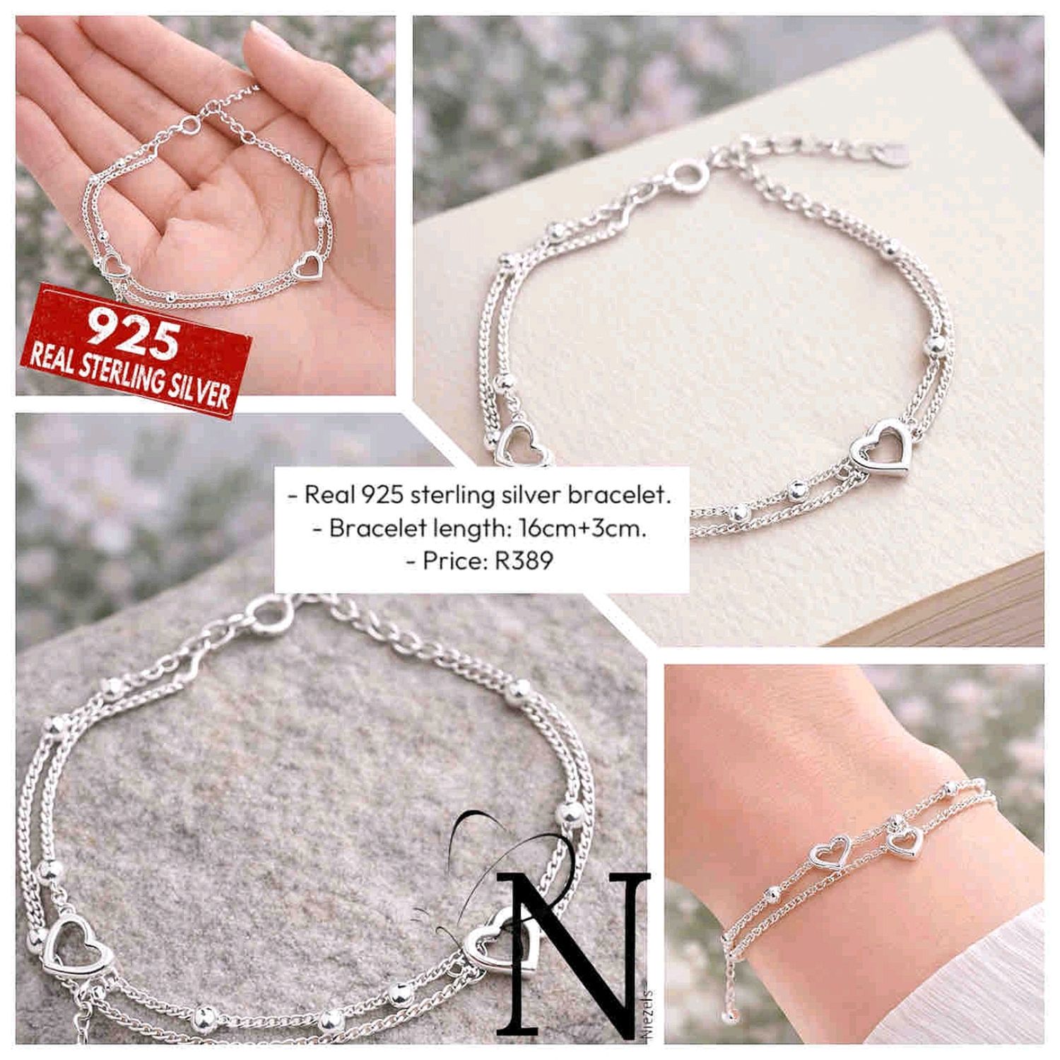 Real 925 Sterling silver bracelet- Beautiful hearts design.