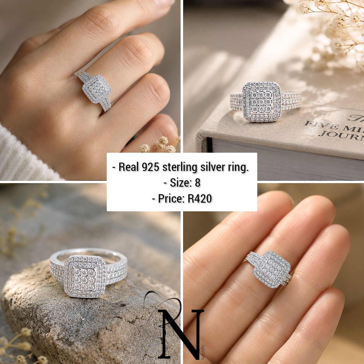 Real sterling silver ring- Gorgeous shiny engagement design.