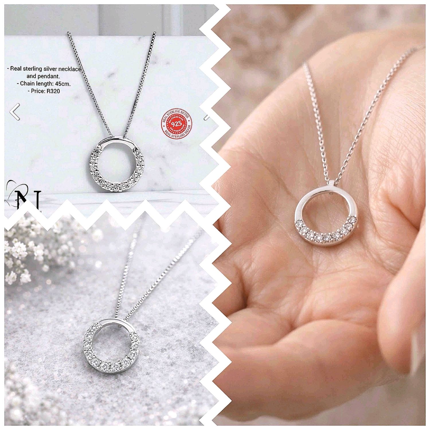 Real 925 Sterling silver necklace- Beautiful shiny pendant.
