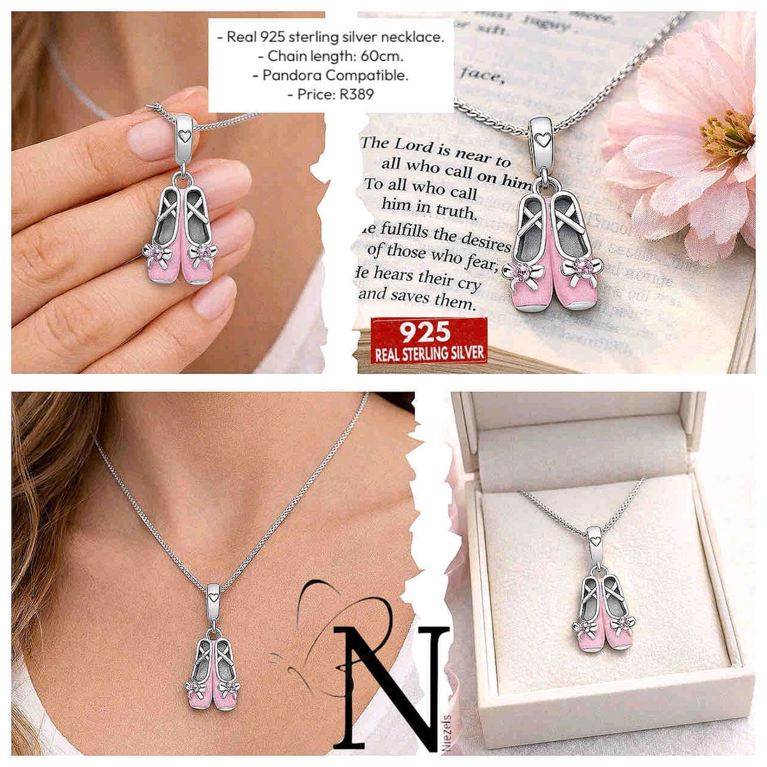 Real 925 Sterling silver necklace- Pandora compatible charm