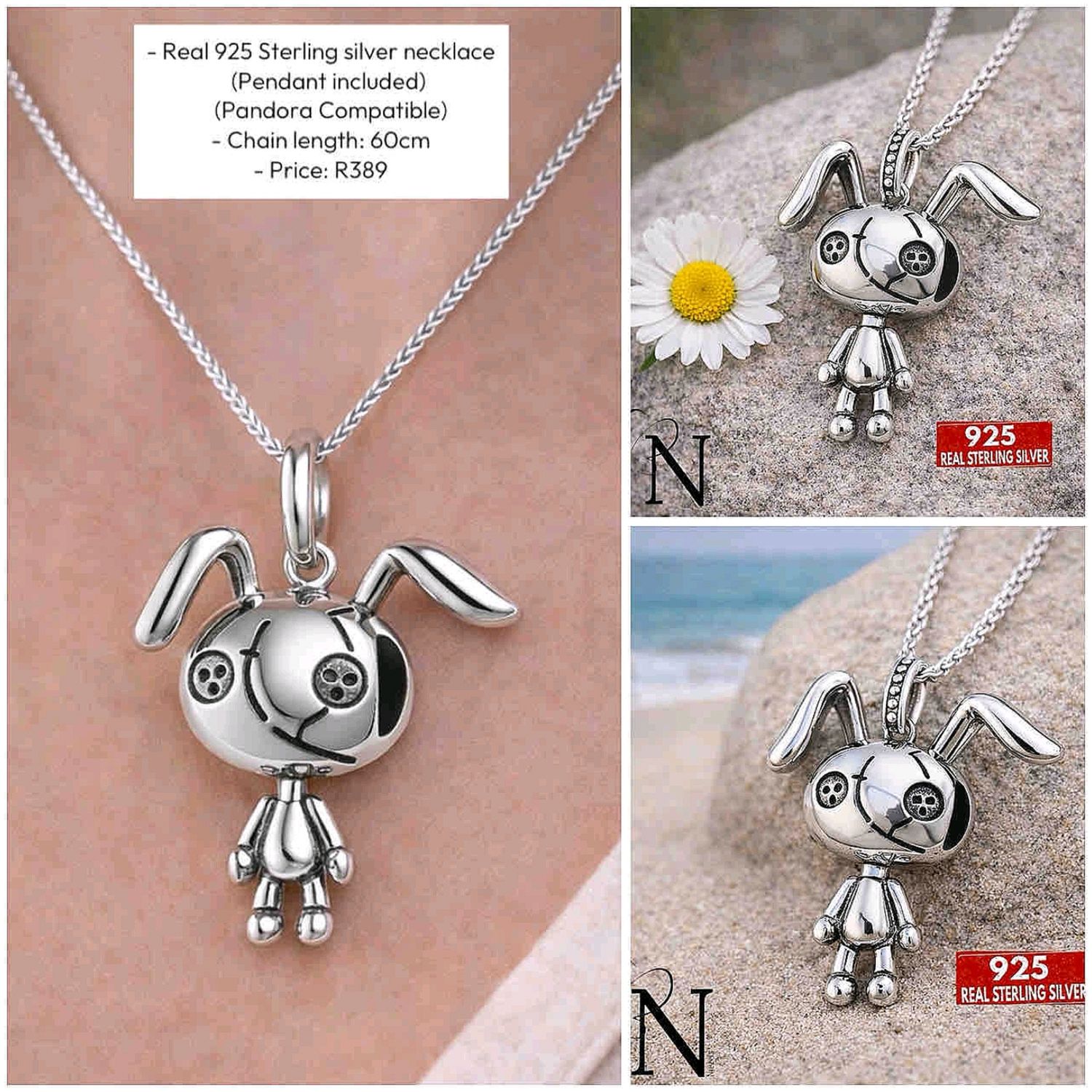 Real 925 Sterling silver necklace- Pandora compatible charm.