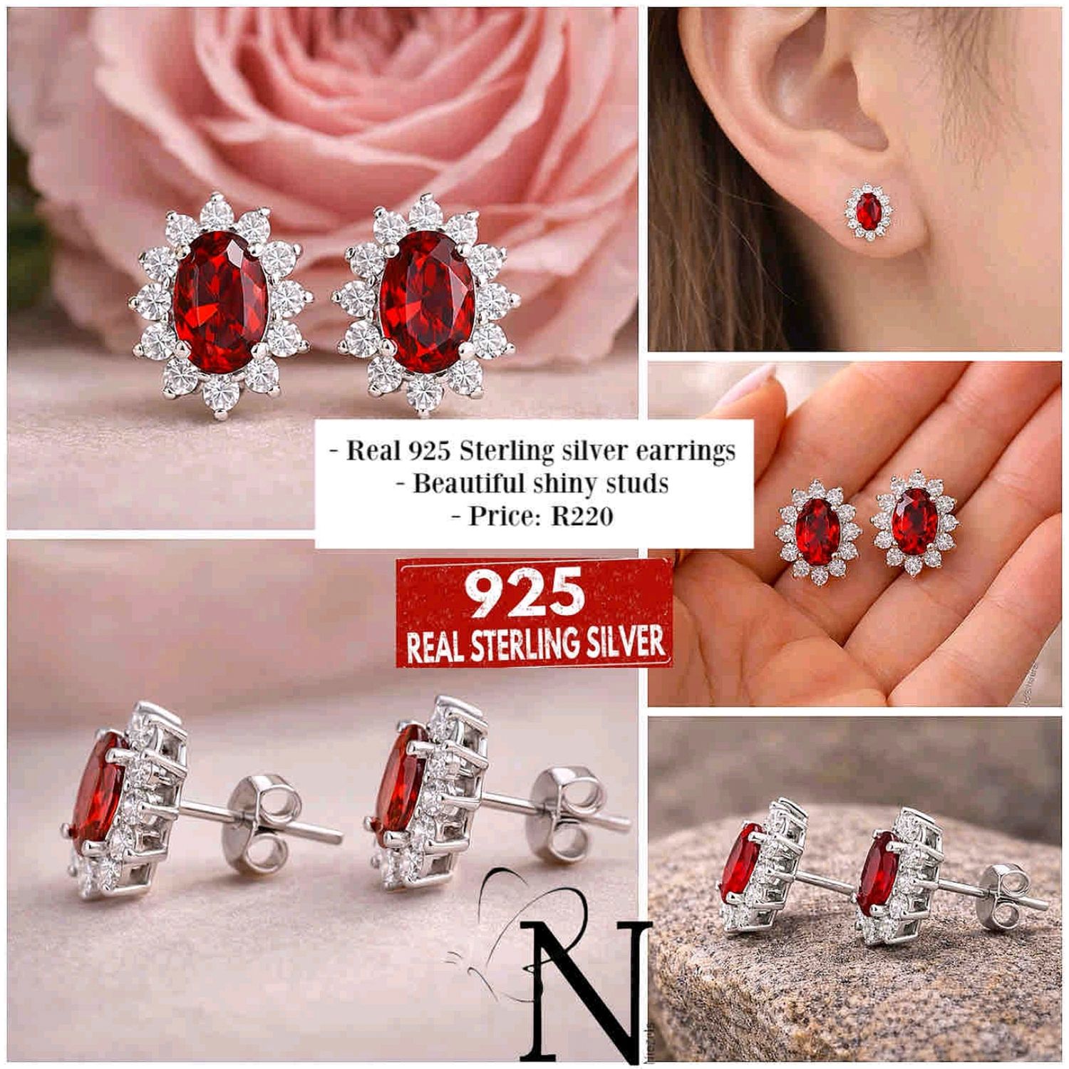 Real 925 Sterling silver earrings- Beautiful shiny studs.