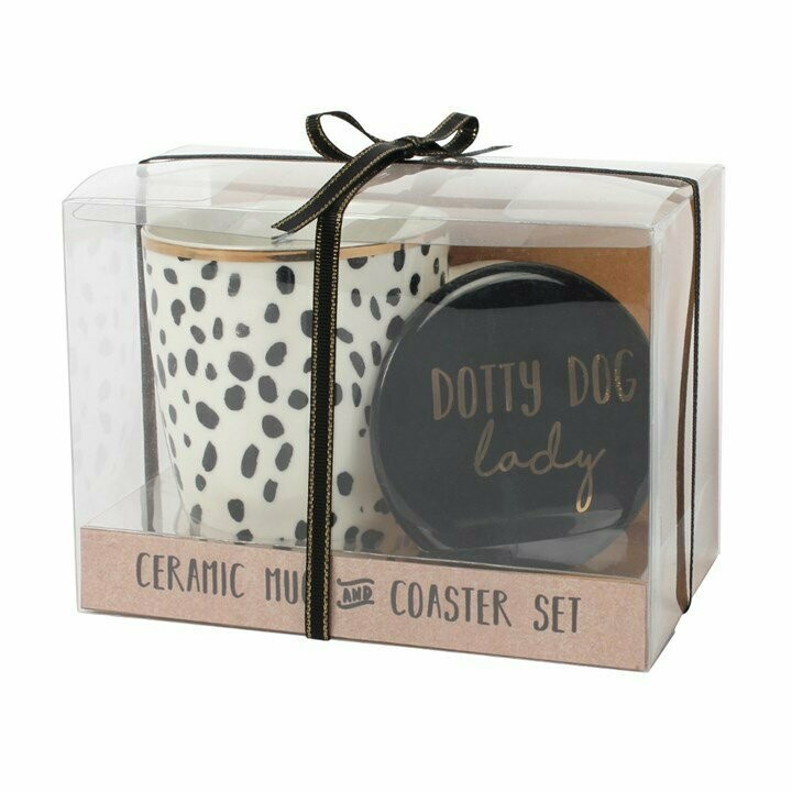 Dotty Dog Lady Mug and Coaster Set