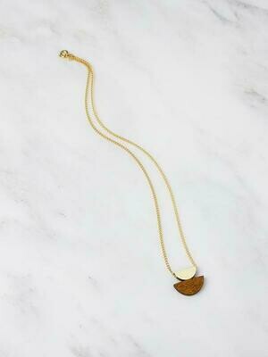 Double Crescent Necklace Wood and Gold