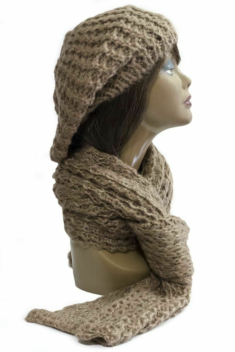 Slouchy Hat and Scarf Set - Beige