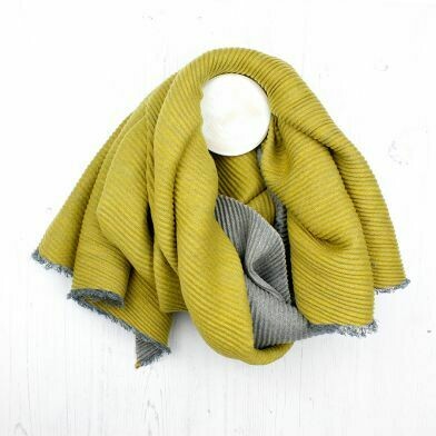 Mustard and Grey Reversible Pleated Scarf
