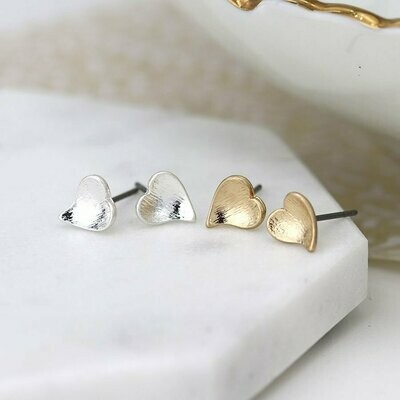 Silver and Gold Plated Heart Stud Earring Set
