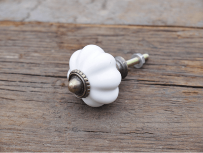 Fluted White Cabinet Knob
