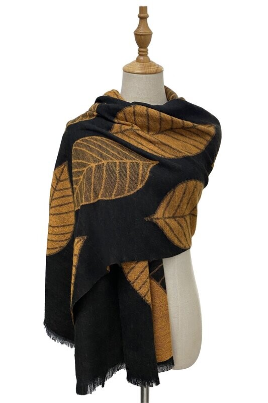 Cosy Wool Scarf - Orange Leaves