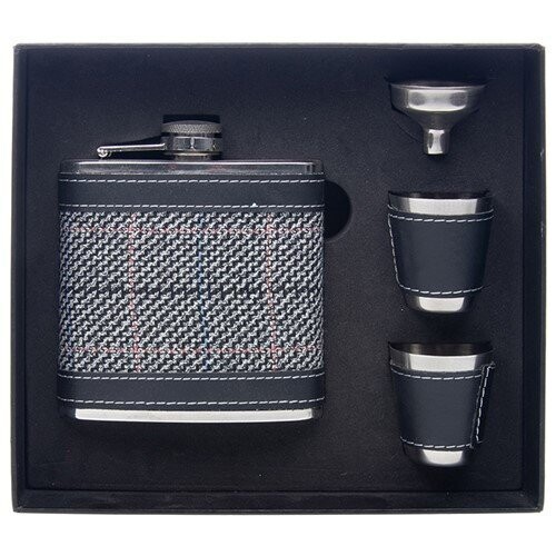 Hip Flask Set - Grey Tweed