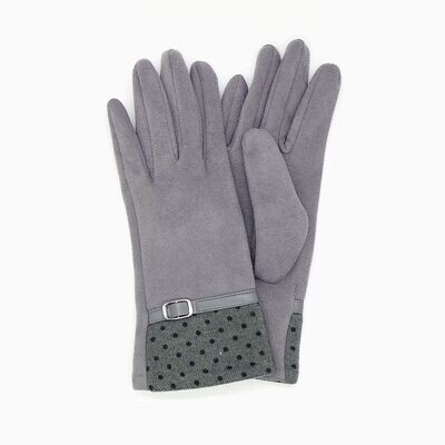 Dotty Cuff & Buckle Gloves - Grey