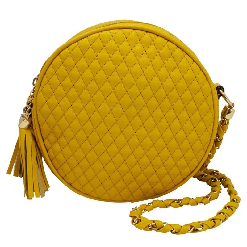 Jasmine Quilted Round Cross Body Bag - Mustard
