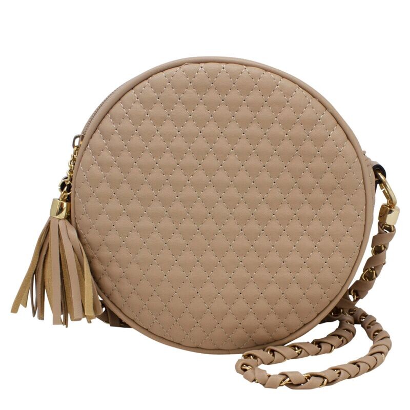 Jasmine Quilted Round Cross Body Bag - Blush Beige