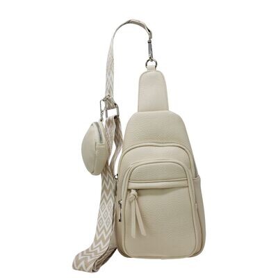 Rachel Cross Chest Bag with patterned strap - Cream