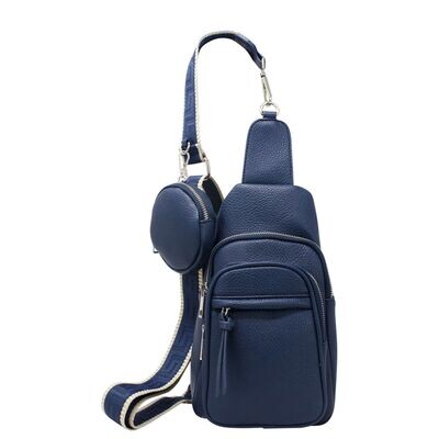 Rachel Cross Chest Bag with patterned strap - Navy