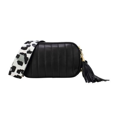 Audrey Stitch detail bag with patterned strap - Black