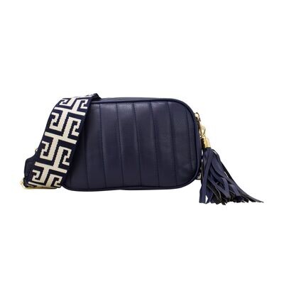 Audrey Stitch detail bag with patterned strap - Navy
