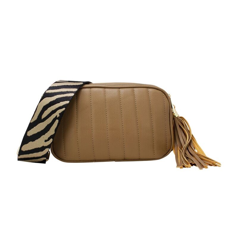 Audrey Stitch detail bag with patterned strap - Sand
