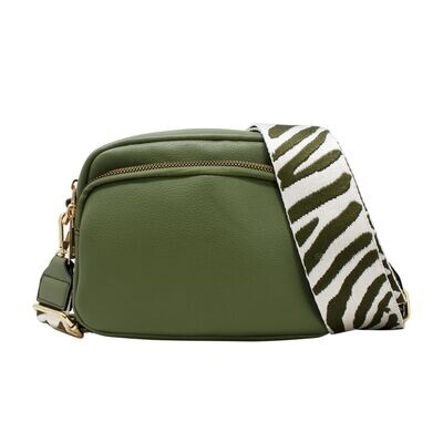 Daphne Double zip bag with patterned strap - Olive Green