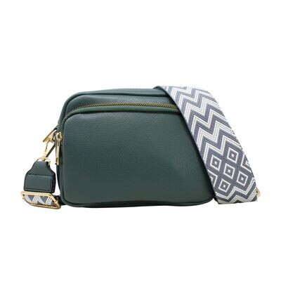 Daphne Double zip bag with patterned strap - Blue Green