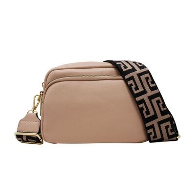 Daphne Double zip bag with patterned strap - Dusky Pink