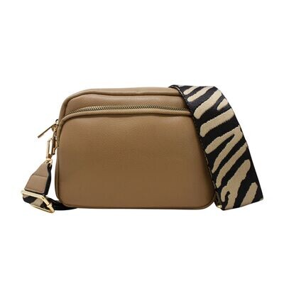 Daphne Double zip bag with patterned strap - Sand