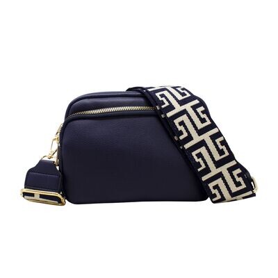 Daphne Double zip bag with patterned strap - Navy