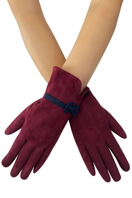 Suede Effect Gloves - Maroon & Navy