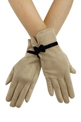 Suede Effect Gloves - Beige & Black