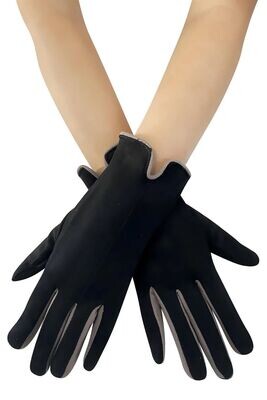 Suede Effect Contrast Trim Gloves - Black & Beige