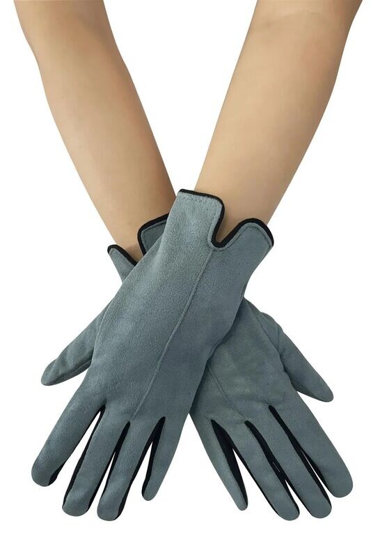 Suede Effect Contrast Trim Gloves - Duck Egg & Black
