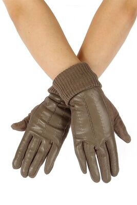 Leather Effect Cuffed Gloves - Beige