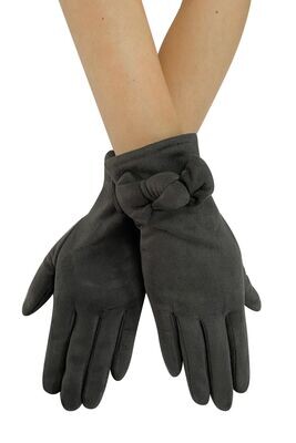 Suede Effect Gloves with Bow - Grey