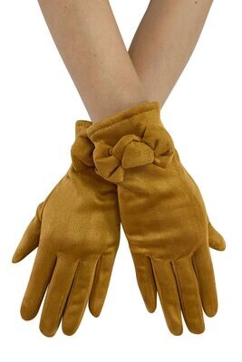 Suede Effect Gloves with Bow - Mustard
