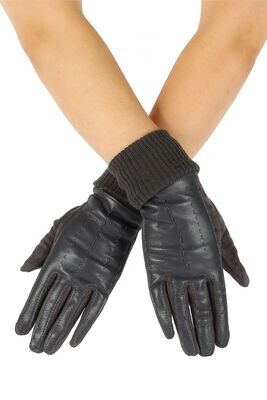 Leather Effect Cuffed Gloves - Dark Grey