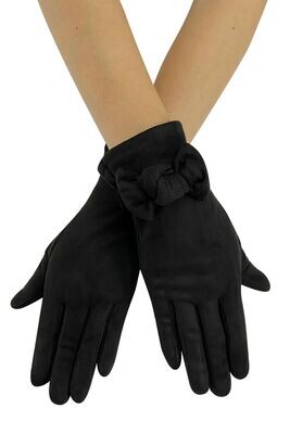 Suede Effect Gloves with Bow - Black