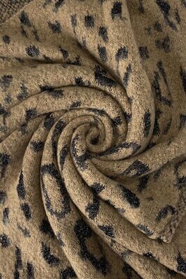 Metallic Leopard Print Wool Scarf - Beige