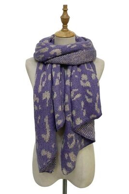 Metallic Leopard Print Wool Scarf - Purple