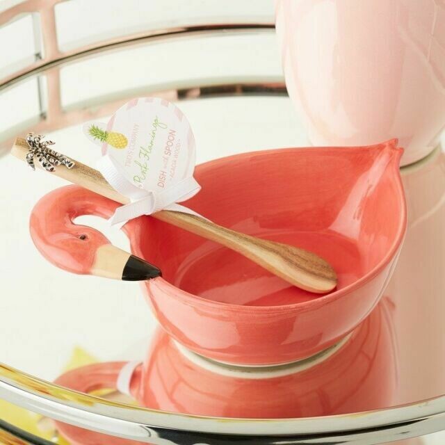Flamingo dish and acacia spoon