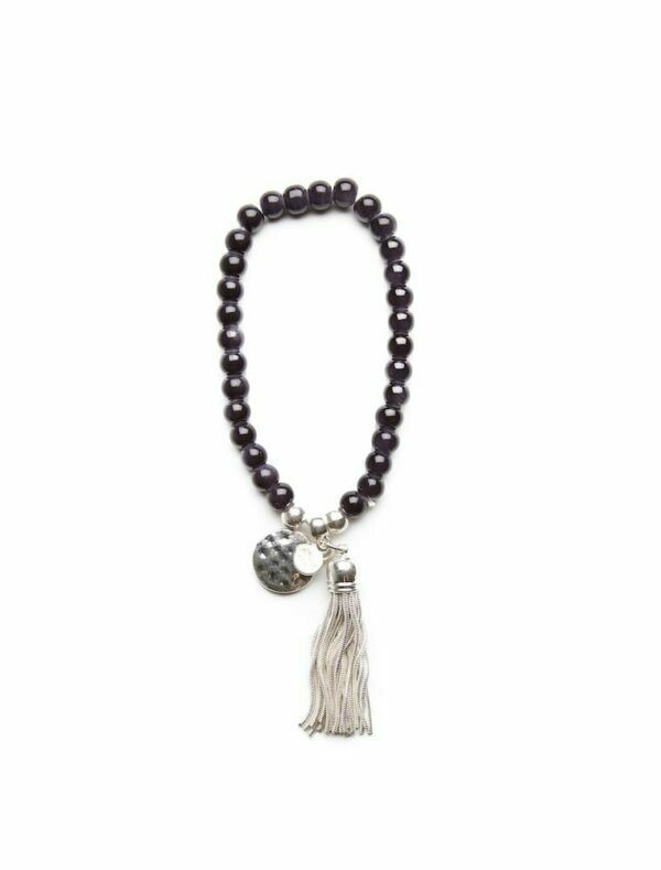 Bead & Tassel Bracelet Navy Silver