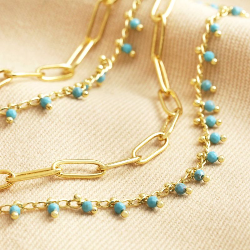 Droplet and Cable Chain Layered Necklace in Gold