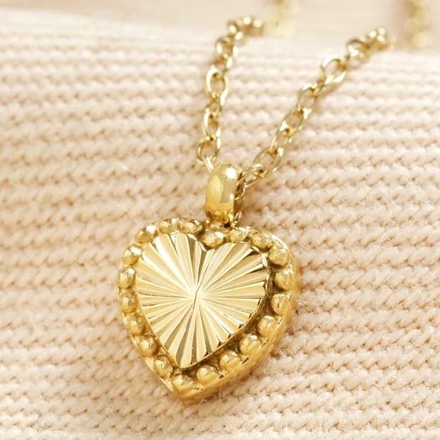 Tiny Antiqued Heart Pendant Necklace in Gold