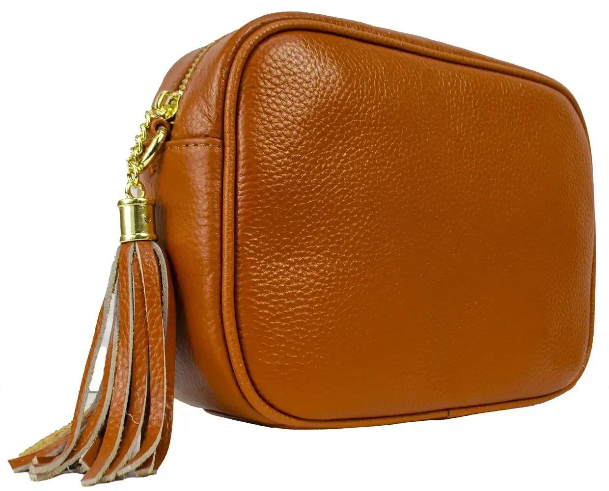 Sofia Italian Leather Crossbody Bag with canvas strap - Brown