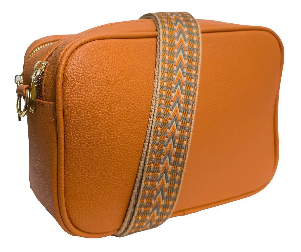 Adele Double Zip Box Bag with patterned strap - Orange