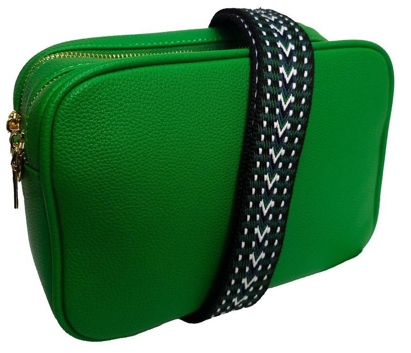Adele Double Zip Box Bag with patterned strap - Green