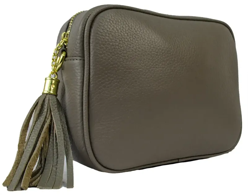 Sofia Italian Leather Crossbody Bag with canvas strap - Grey