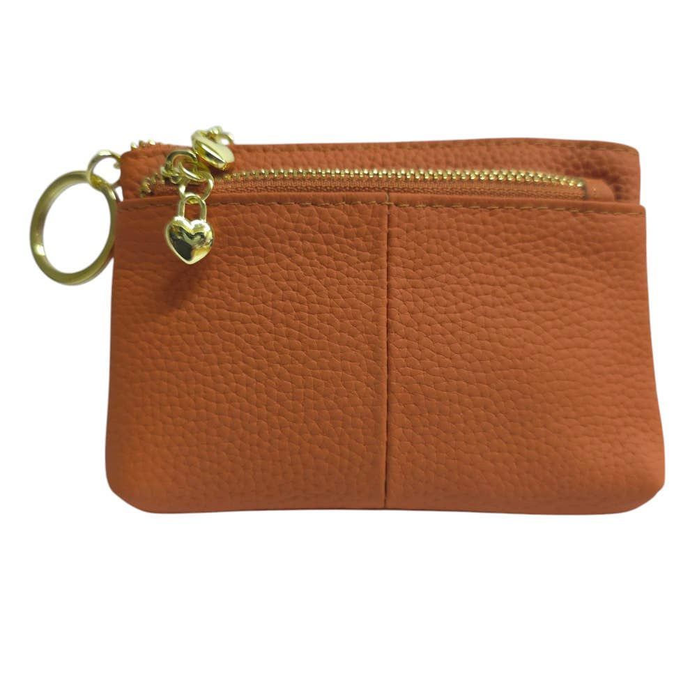 Leather Purse with Heart Shaped Zips  - Tan
