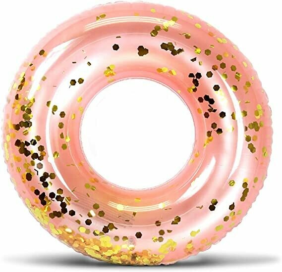CoTa Global Inflatable Pool Float Tube Confetti 36 Inches Premium Swim Ring Heavy Duty Vinyl Flotation Pool Floats Toy for The Beach, Party, Vacation, UV Resistant - Pool Party (Rose Gold)