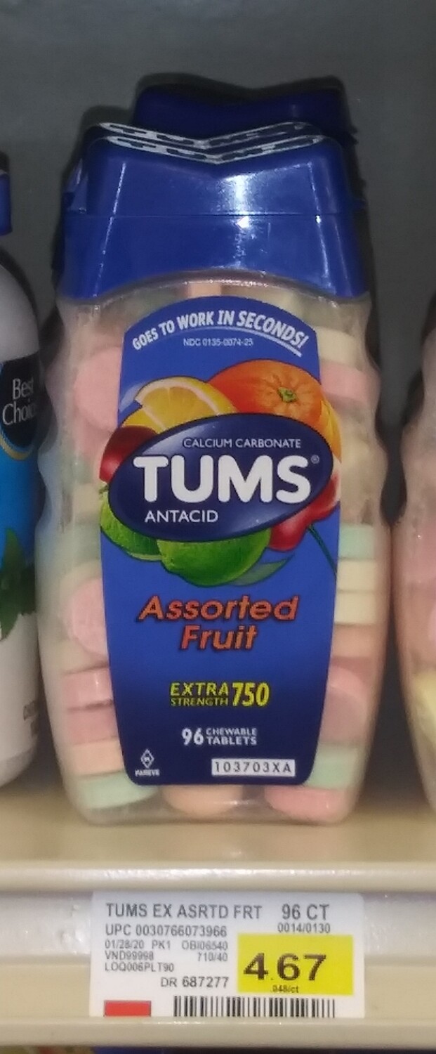 Cash Saver: TUMS Antacid Assorted Fruit 96 chewable tablets