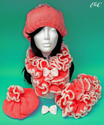 Short CandyPink Ruffle Scarf & Hat